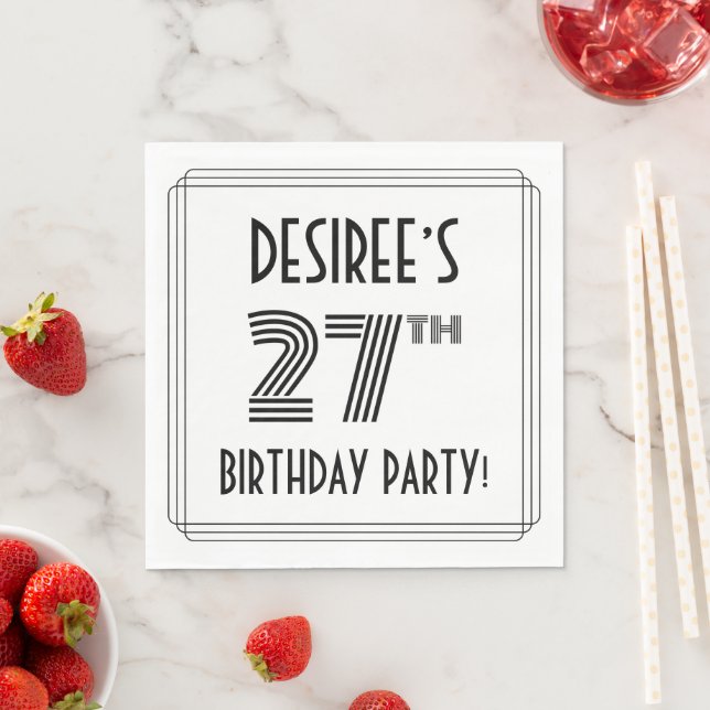 Serviette En Papier Art Déco Inspiré 27ème Anniversaire Fête, Nom pers (En situation)