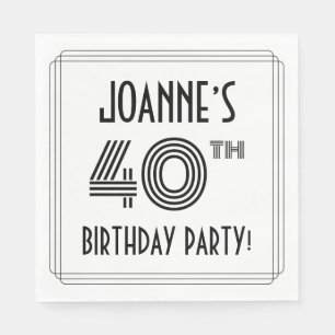 Serviette En Papier Art Déco Inspiré 40ème Anniversaire Fête, Nom pers
