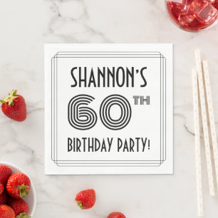 Serviette En Papier Art Déco Inspiré 60ème anniversaire fête, Nom pers