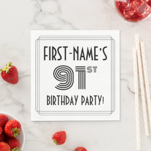 Serviette En Papier Art Déco Inspiré 91ème Anniversaire Fête, Nom pers