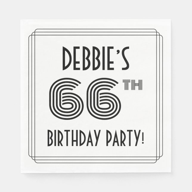 Serviette En Papier Art Deco Inspired 66th Birthday Party, Custom Name (Devant)