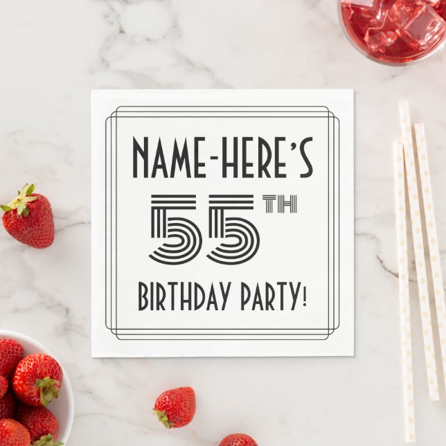 Serviette En Papier Art Déco Inspirée 55ème anniversaire fête, Nom per (En situation)