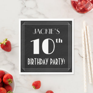 Serviette En Papier Art Déco Look 10e fête d'anniversaire avec nom per