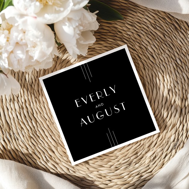 Serviette En Papier Art déco moderne Mariage noir et blanc (EVERLY Modern Art Deco Black and White Wedding Napkins)