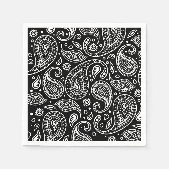 Serviette En Papier Art Déco Motif floral noir et blanc (Devant)