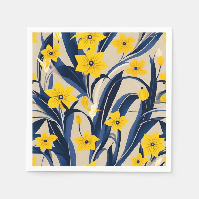 Serviette En Papier Art Déco Motif géométrique avec Marine Bleu Jaune (Devant)
