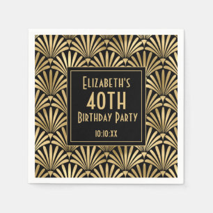 Serviette En Papier Art déco noir et or 40e anniversaire