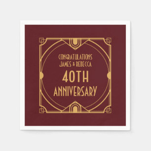 Serviette En Papier Art déco Nom 40e anniversaire Mariage Ruby Red