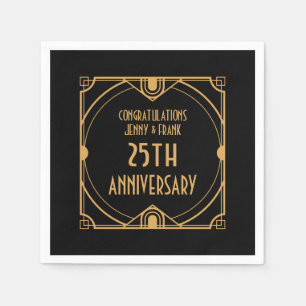 Serviette En Papier Art Déco Noms 25ème anniversaire Mariage d'argent