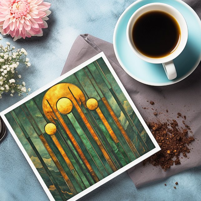 Serviette En Papier Art déco Turquoise Vert Or Soleil (Créateur téléchargé)