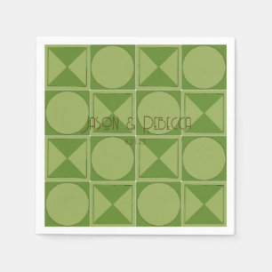 Serviette En Papier Art Déco Vert Rétro Mariage géométrique Monogramme