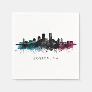 Serviette En Papier Art du Massachusetts Aquarelle de l'horizon de B
