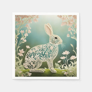 Serviette En Papier Art du printemps du lapin à fleurs blanches