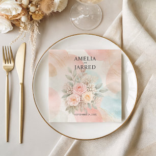 Serviette En Papier Art floral abstrait doux aquarelle pour mariage