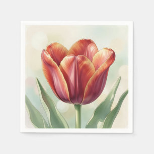 Serviette En Papier Art floral de tulipe rouge vibrant