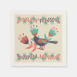 Serviette En Papier Art folklorique d'oiseaux et de fleurs
