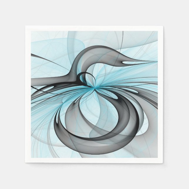 Serviette En Papier Art fractal moderne gris anthracite abstrait bleu (Devant)