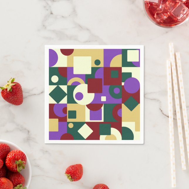 Serviette En Papier Art Moderne Cubisme Carré Cercles Apéritif Dîner (En situation)