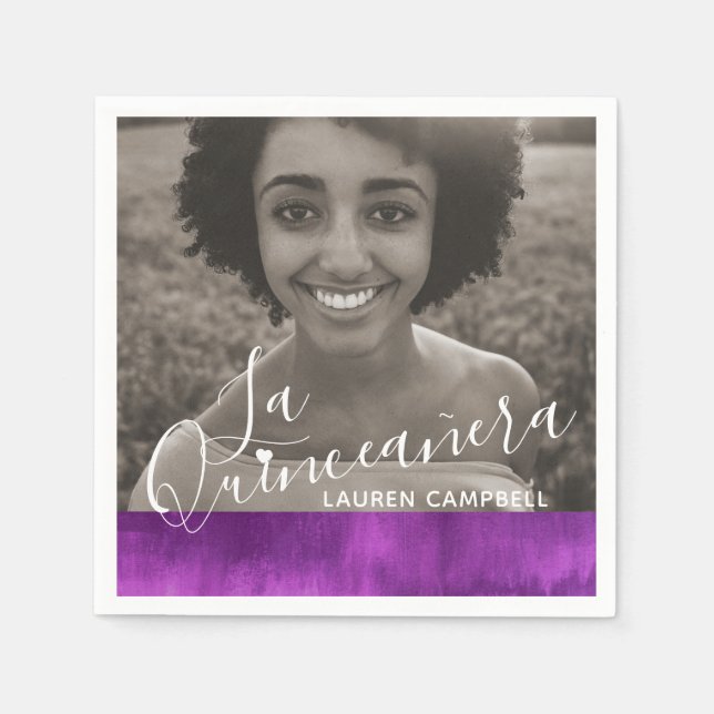Serviette En Papier Art moderne rose mauve La Quinceañera photo (Devant)
