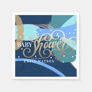 Serviette En Papier Art moderne Surprise Boy Gold Letters Baby shower