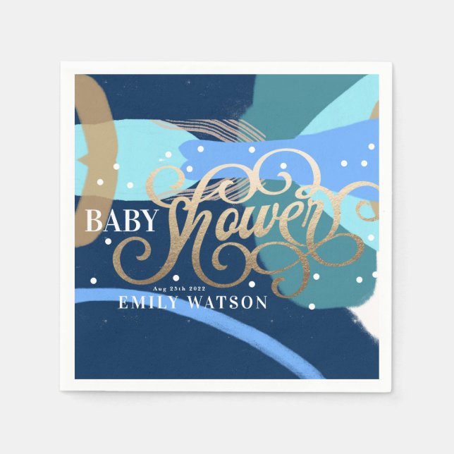 Serviette En Papier Art moderne Surprise Boy Gold Letters Baby shower (Devant)