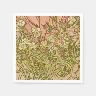 Serviette En Papier Art Nouveau Alfonse Mucha fleurs d'oeillets floral