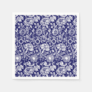 Serviette En Papier Art Nouveau Carnation Damask, Navy et Blanc