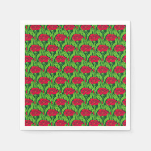 Serviette En Papier Art Nouveau rouge oeillets damas floral