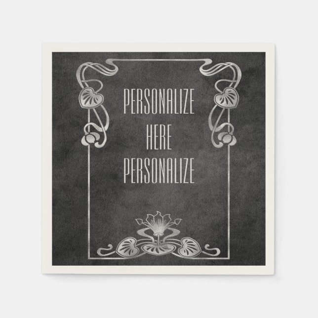 Serviette En Papier Art nouveau suede look élégant argent gris lotus (Devant)