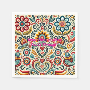 Serviette En Papier 🎨 Art populaire papier floral Napkin - Boho Natur