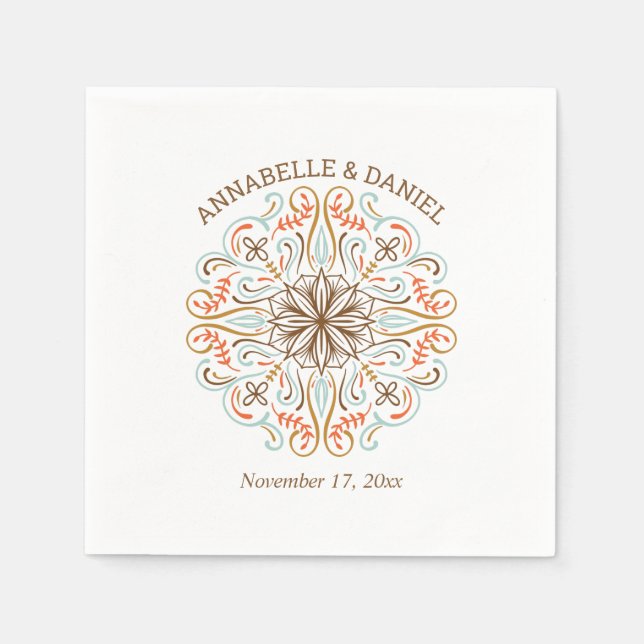 Serviette En Papier Art populaire scandinave Automne couleurs Mariage (Devant)