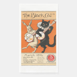 Serviette En Papier Art Rétro Banjo Lapin Blanc Chat Noir Orange