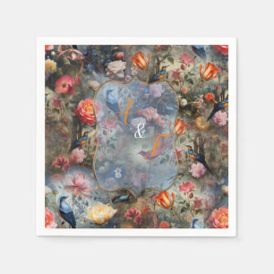 Serviette En Papier Art surréaliste avec fleurs et oiseaux