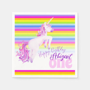 Serviette En Papier Art Unicorne arc en ciel 1er anniversaire serviett