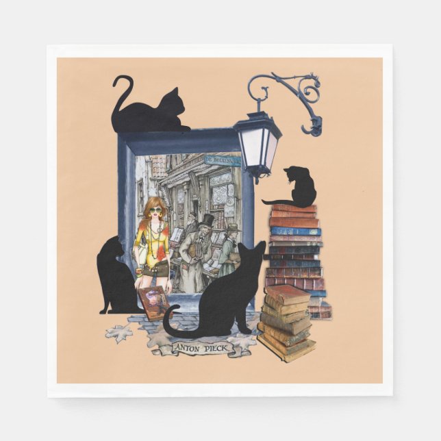 Serviette En Papier Artiste néerlandais vintage et chats noirs (Devant)