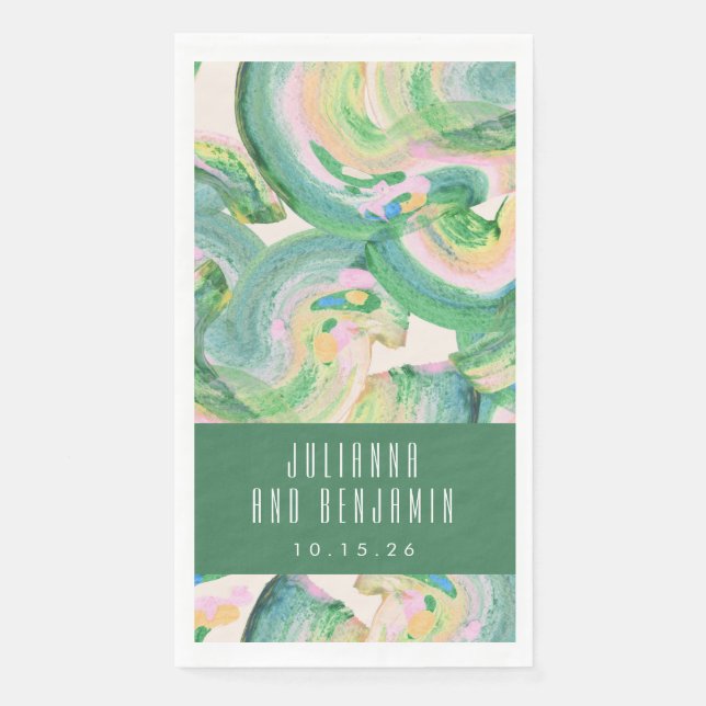 Serviette En Papier Artsy Abstrait Mariage d'aquarelle verte moderne (Devant)
