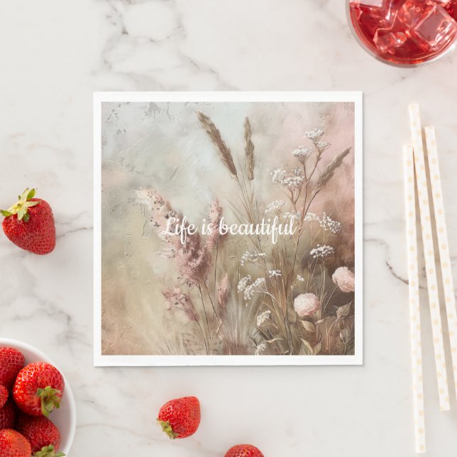 Serviette En Papier Assez Chic Beige Rose Boho Floral  (En situation)