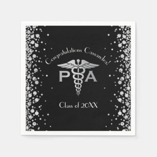 Serviette En Papier Assistant de médecin PA Diplômé Noir Argent