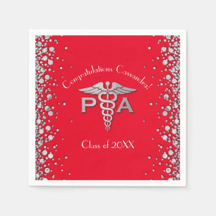 Serviette En Papier Assistant de médecin PA Diplômé Rouge Argent