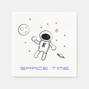 Serviette En Papier Astronaut dans l'espace - Sketting Art en noir et 
