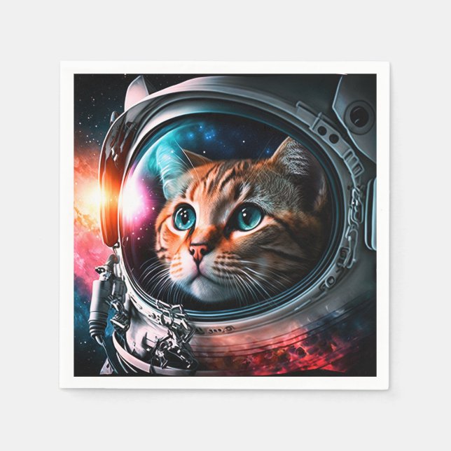 Serviette En Papier Astronaut de chat spatial drôle Kitty Galaxy Unive (Devant)