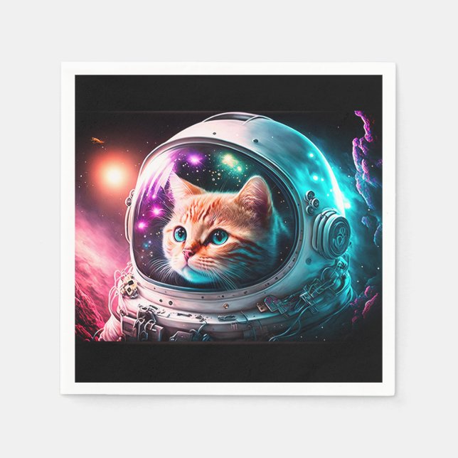 Serviette En Papier Astronaut de chat spatial drôle Kitty Galaxy Unive (Devant)