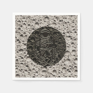 Serviette En Papier Astronaute sur la Lune Espace Noir & Gris