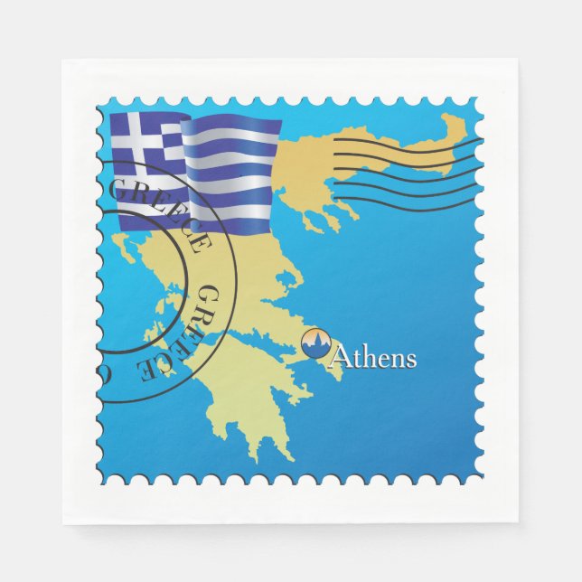 Serviette En Papier Athènes Grèce Horloge grecque Drapeau et carte (Devant)