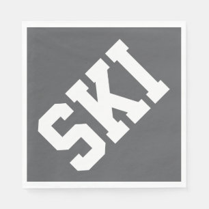 Serviette En Papier Athletic Diagonal Texte SKI Blanc Sur Gris Moderne