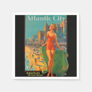 Serviette En Papier Atlantic City Beach Beauté Vintage Art