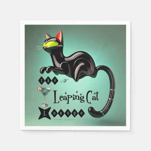Serviette En Papier Atomique Futuriste Le Leaping Cat Lounge (Devant)