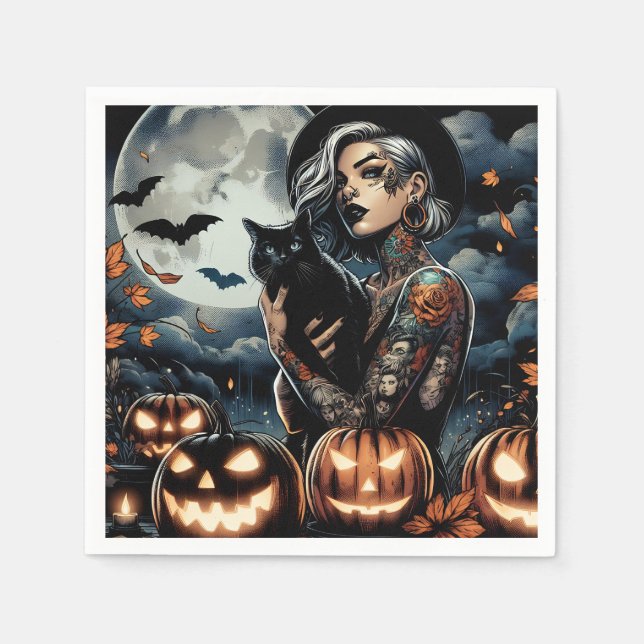 Serviette En Papier Attraper une chambre | Sorcière à thème Halloween  (Devant)