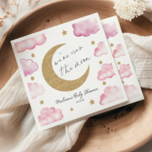 Serviette En Papier Au-Dessus De La Lune Nuages Roses Célestes Baby Sh
