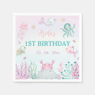 Serviette En Papier Au-dessus de la mer Océan Animaux 1er Anniversaire